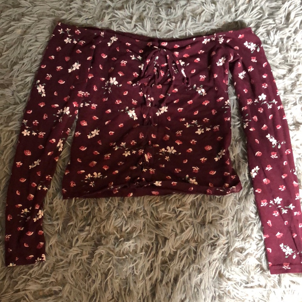 Burgundy flower off the shoulder top